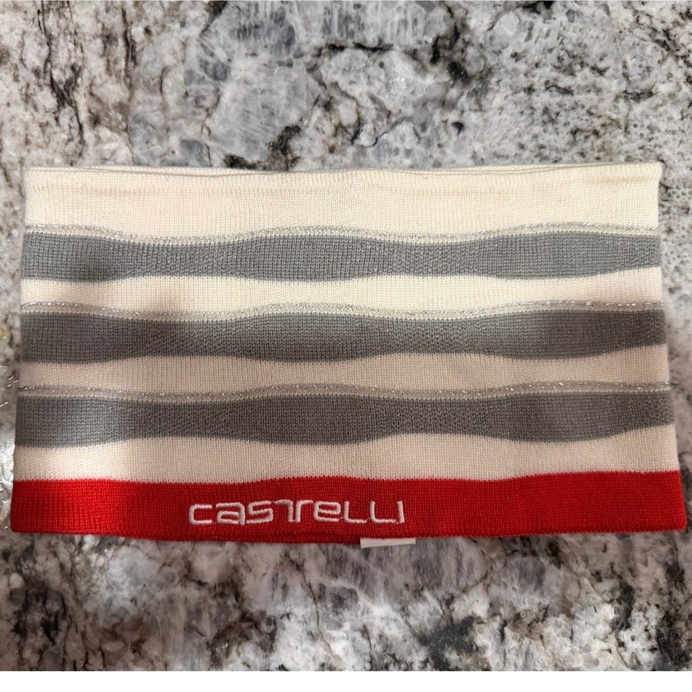 Castrelli‎ Cycling Neck Gaiter Knit Winter Scarf Striped Red Cream Grey